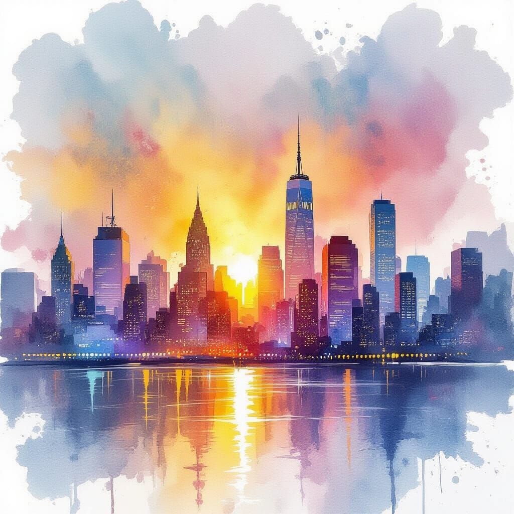Vibrant Watercolor Cityscape Splash