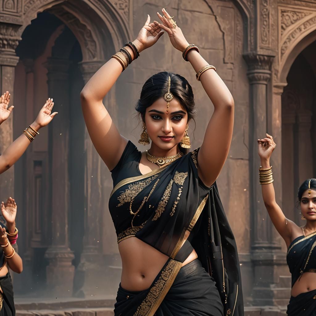 Curvy Indian Woman in Black Saree: 3D Rendered