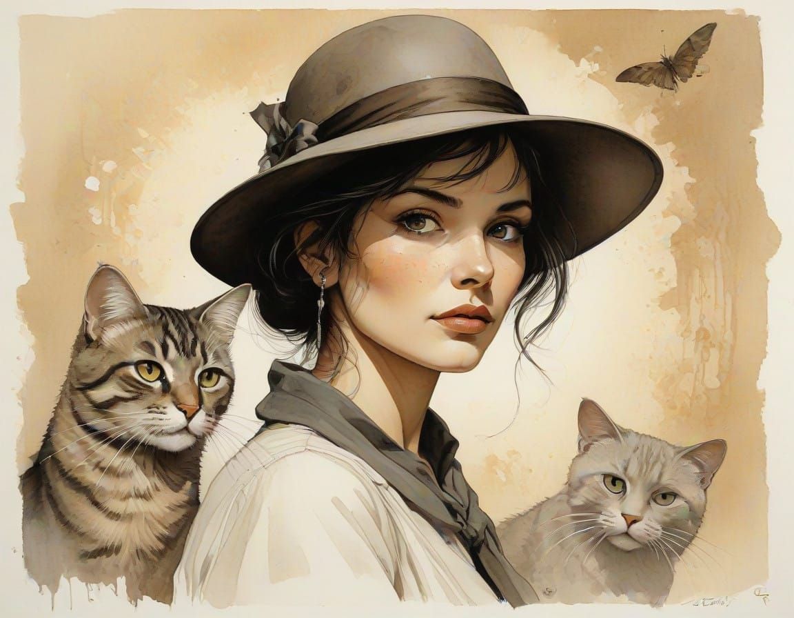 by Esteban Maroto & Jean-Baptiste Monge & Mike Ploog & Charles Vess :: 

Ink Illustration of charming elegant 45-year-ol...