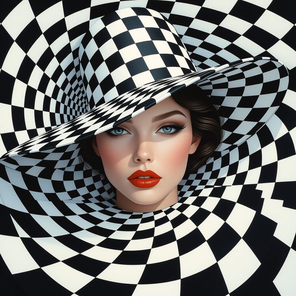 The artwork features a striking portrait of a woman with a l...