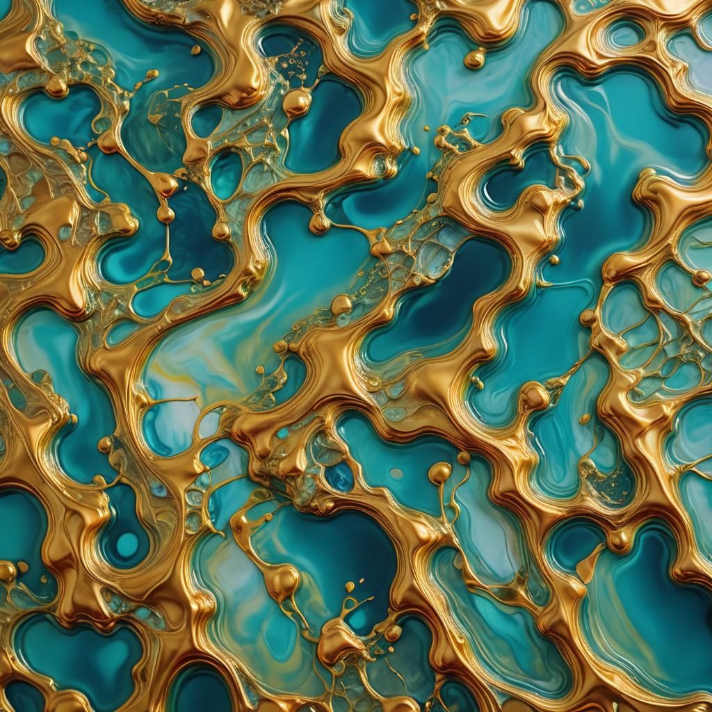 Golden Wax Merges with Turquoise Waves: Art Nouveau