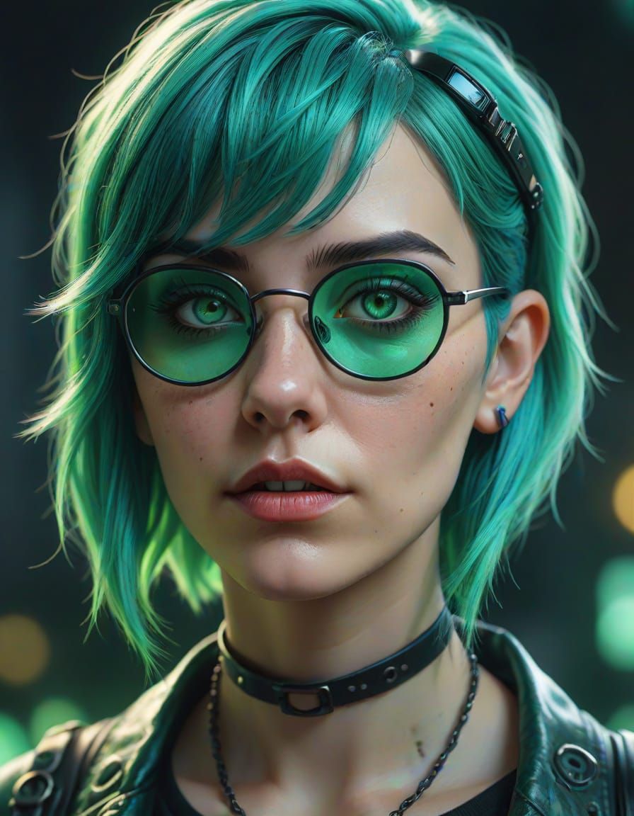 Hyperrealistic Portrait of Gothic Woman with Teal Hair