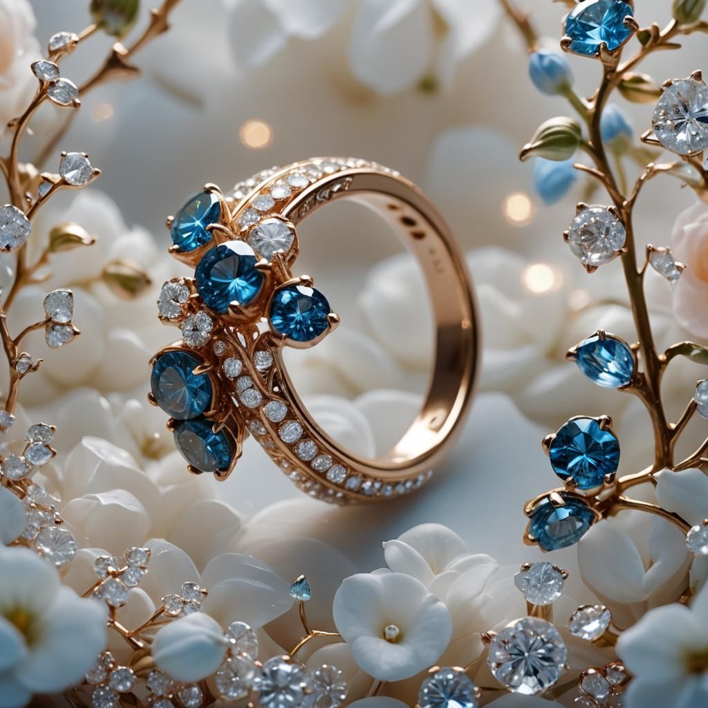 Blue Diamond Ring with Lily-of-the-Valley Diamonds