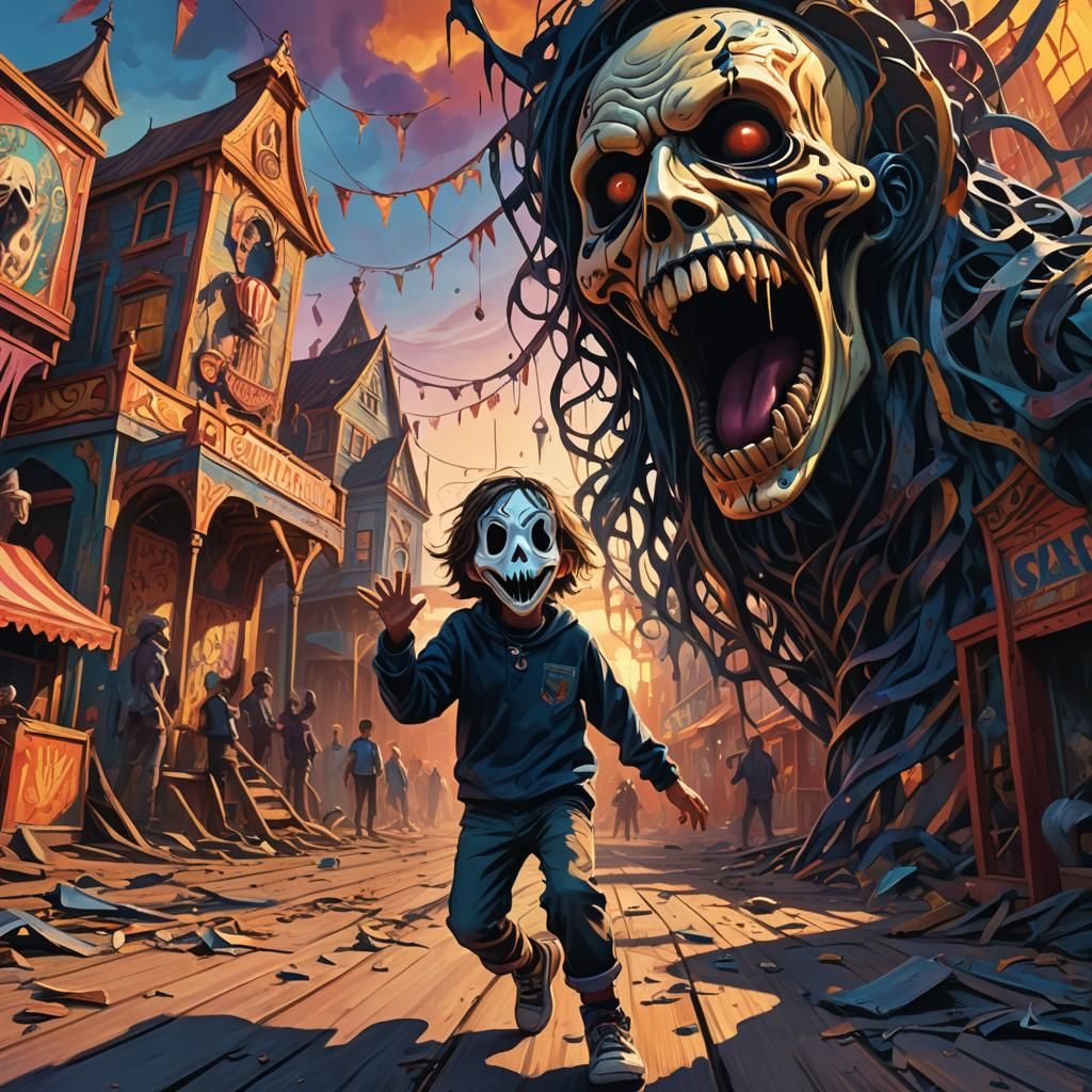 Scream Mask Chases Kid in Eerie Carnival
