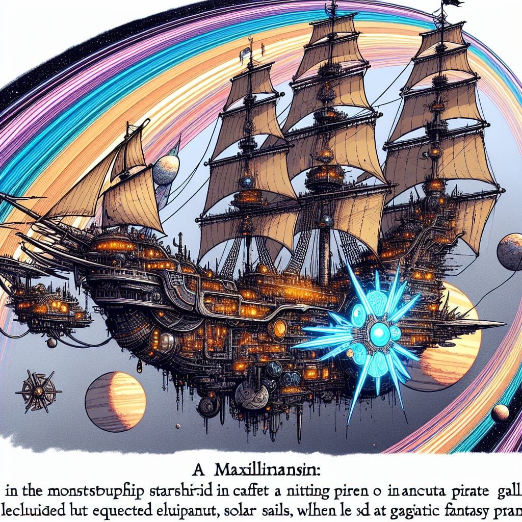Aetherpunk Starship Sails Through Vibrant Gas Planet Rings