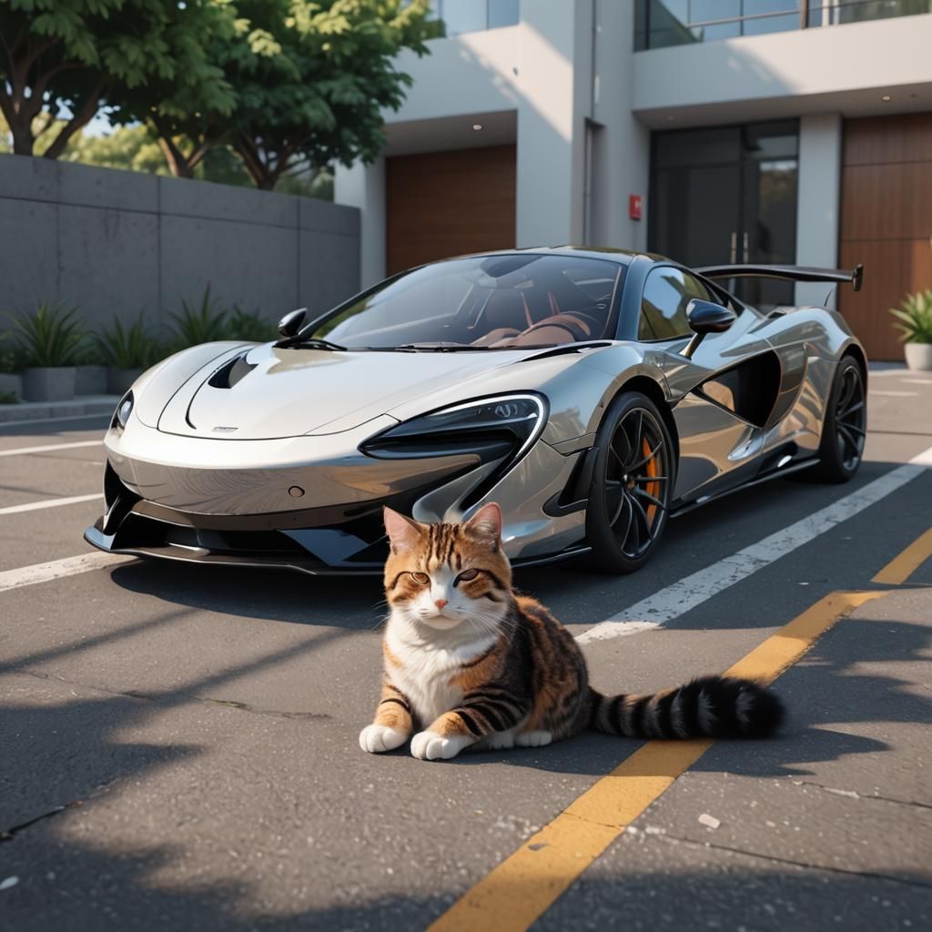 A Cat Lying In Front of a Mclaren