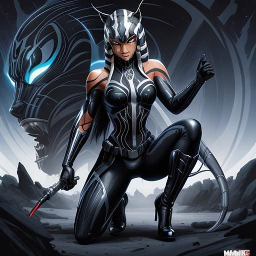 Ahsoka from Star Wars merged with the Symbiote known as venom from Marvel
