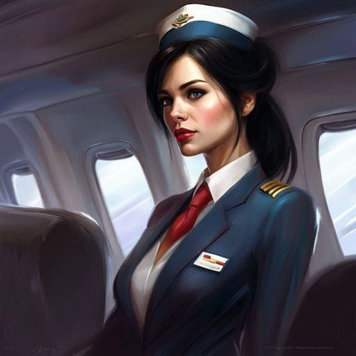 Dark Haired Stewardess in Royo Style