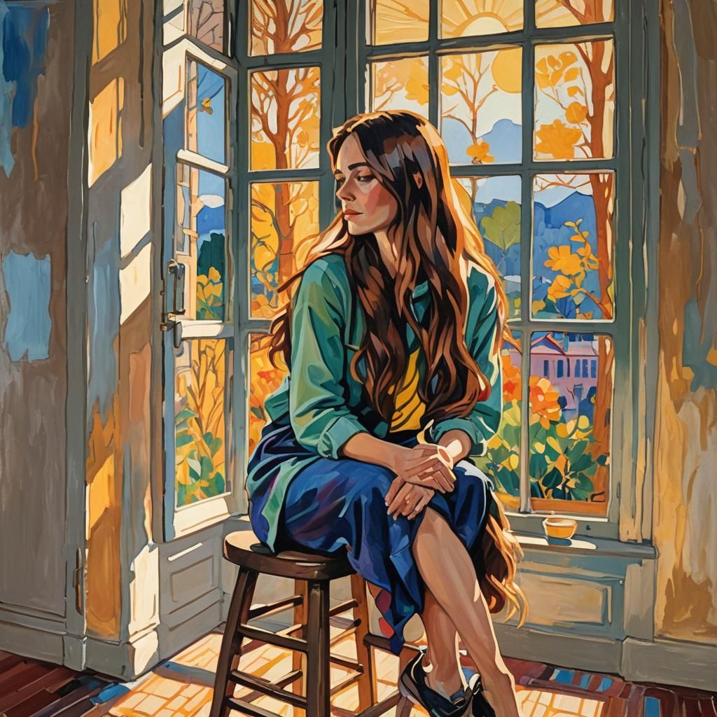 Fauvist Woman Painting with Golden Light