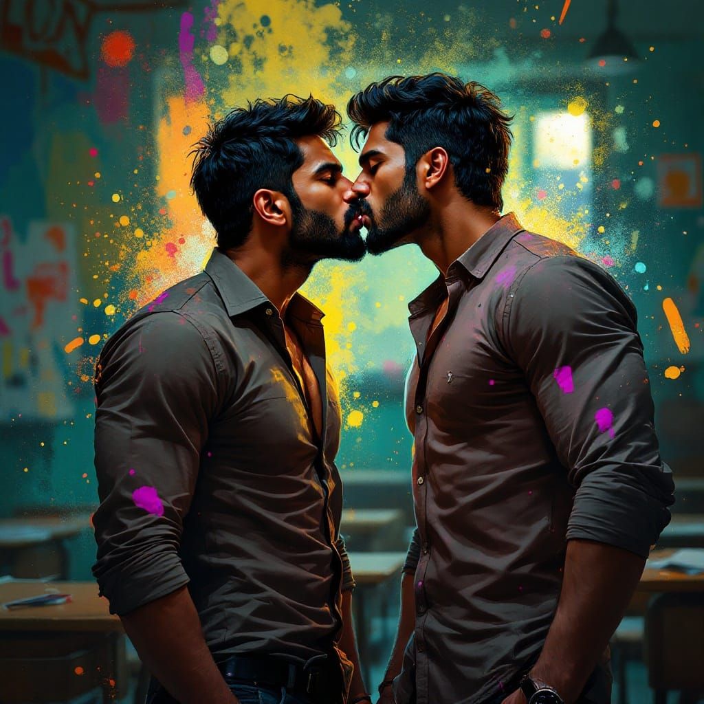 Passionate Kiss in Classroom: Hyperrealistic Concept Art