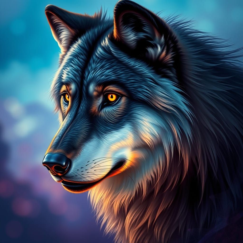 Majestic Wolf in Vibrant Fantasy Landscape