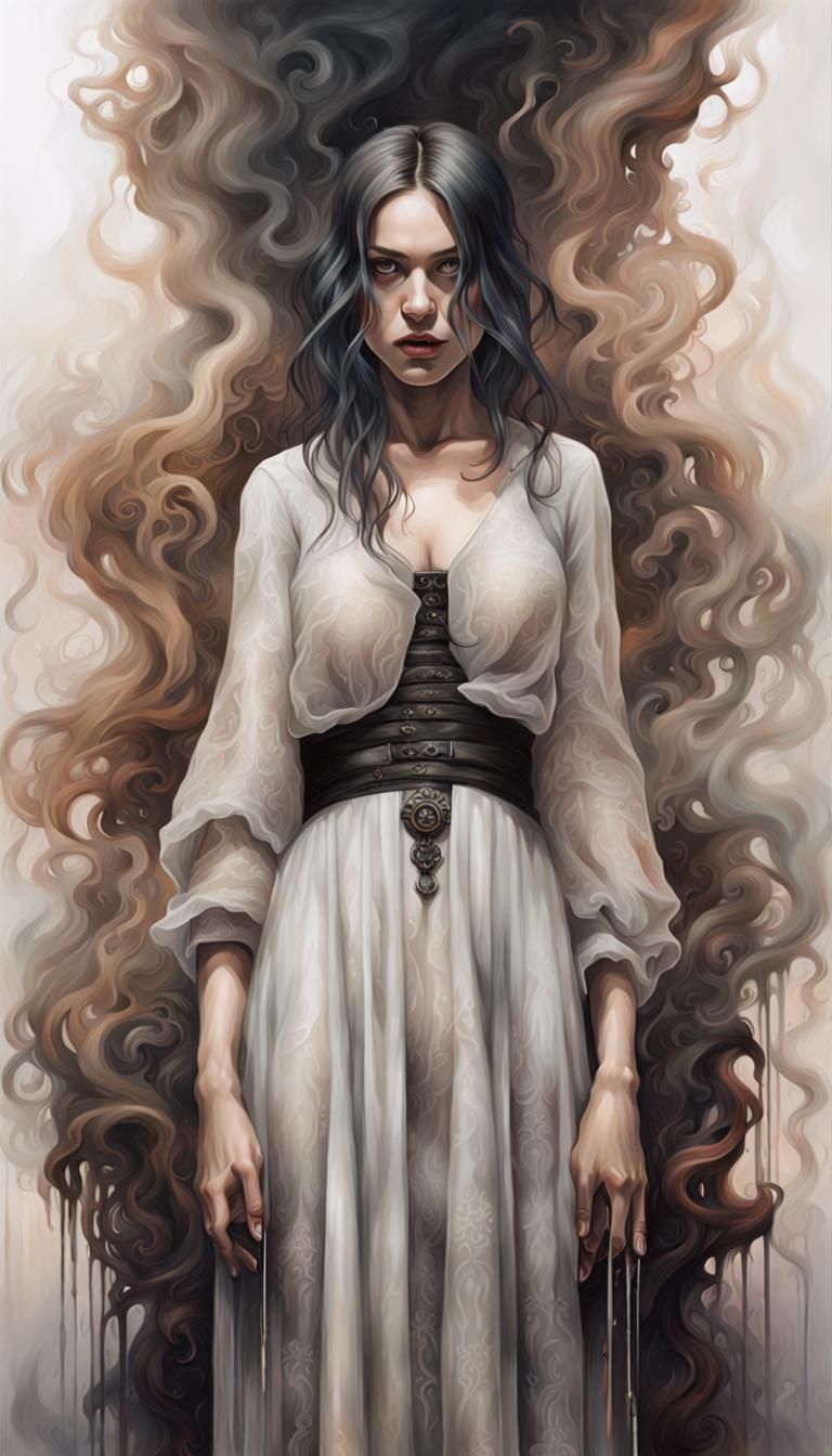 Powerful Gothic Female Figures in Acrylics