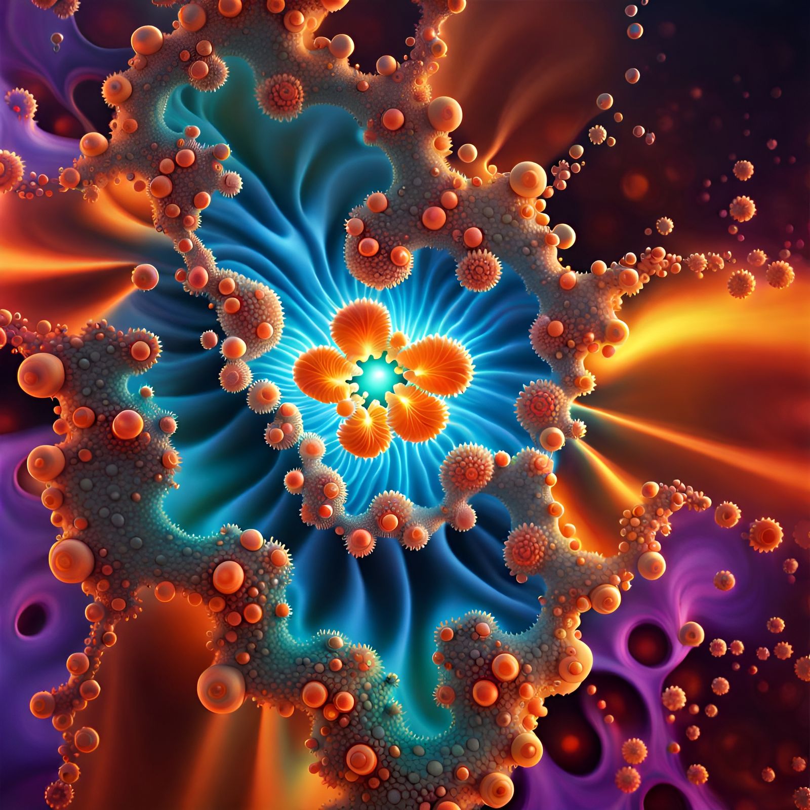 Technicolor Amoeba Fractal in Hyperrealistic Splash Art