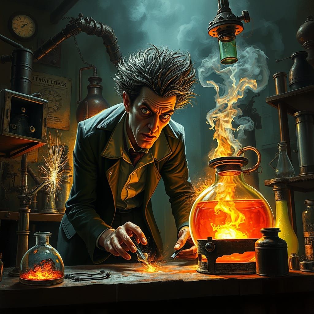 Mad Scientist's Catastrophic Experiment in Gritty Fantasy Ar...