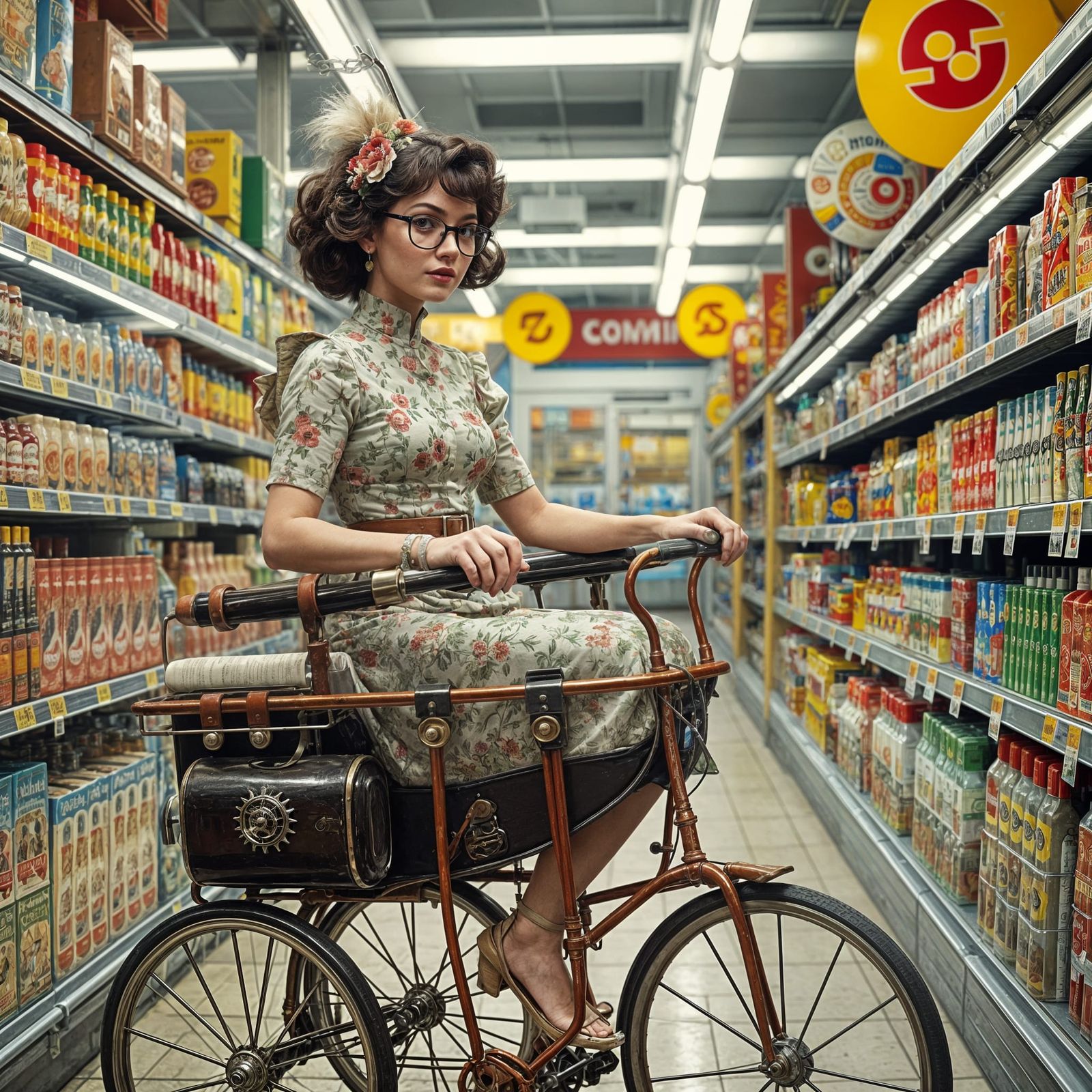 Steampunk Supermarket Stroll in a Vintage Mechanical Pram