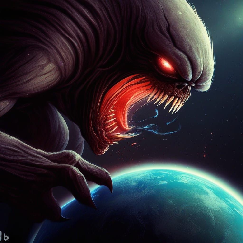 Bizarre Alien Devours Planet in Eerie Sci-Fi Art