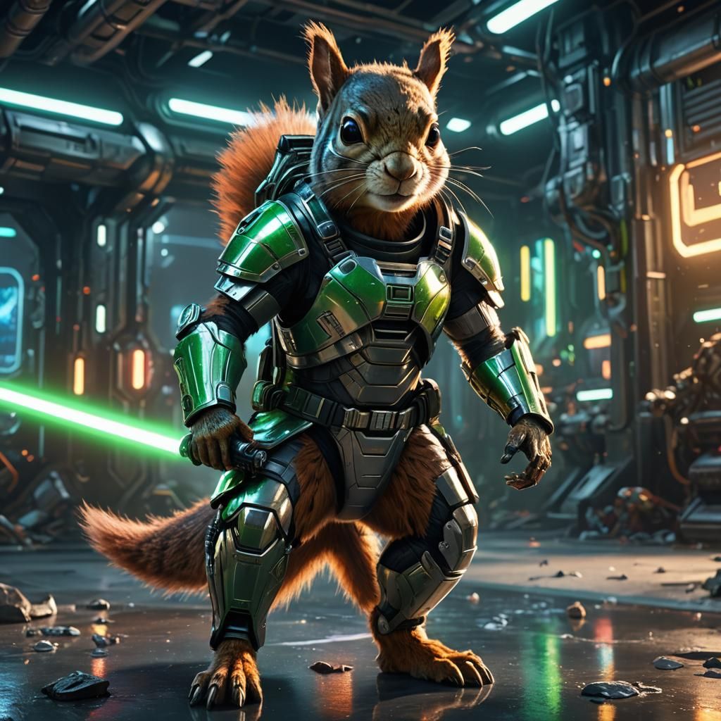 Sci-Fi Squirrel Warrior with Lightsaber