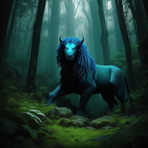 Cobra-Mamba Hybrid in Atlantean Jungle: Dark Fantasy Art