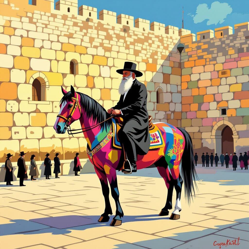 Rabbi Rides Colorful Horse in Western Wall Plaza