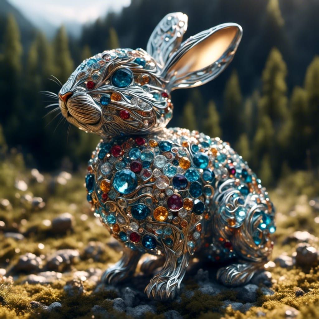 Bejeweled Crystal Rabbit in Hyperrealistic Style