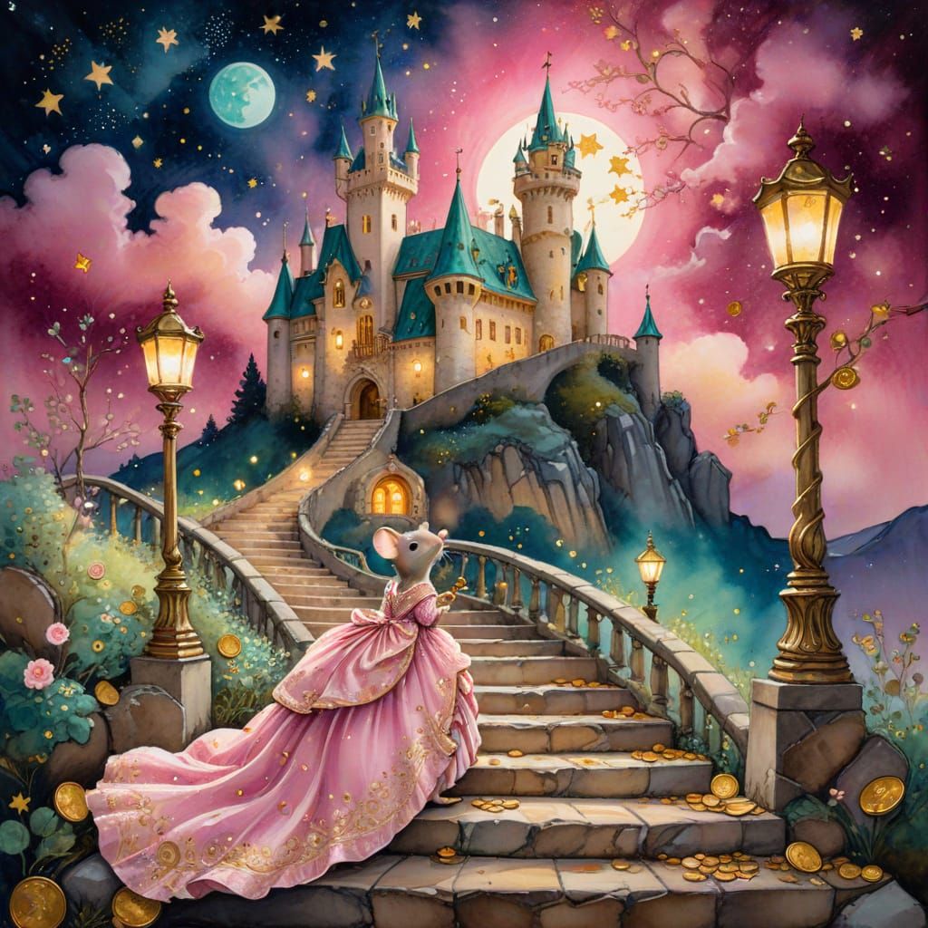 Mouse Princess in Klimt Style with Golden Accents