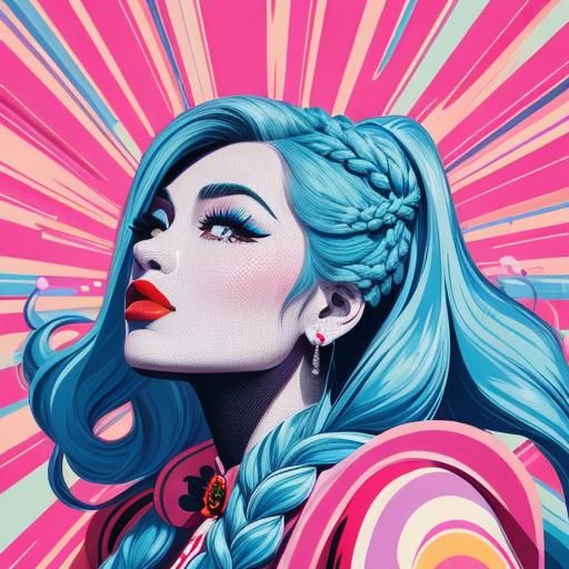 Korean Girls at Kissing Booth in Pop Art Style