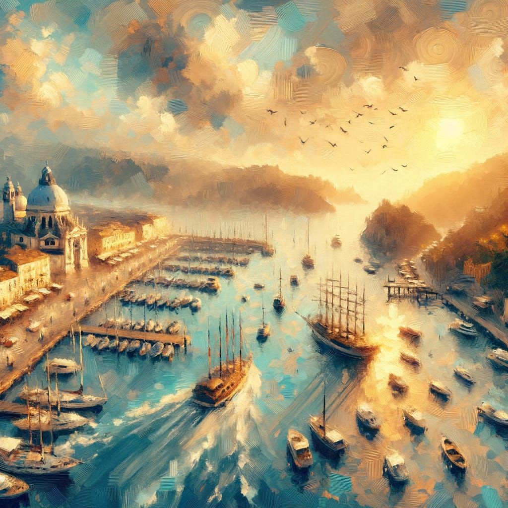 Dreamy Harbour Scene in Impasto Style
