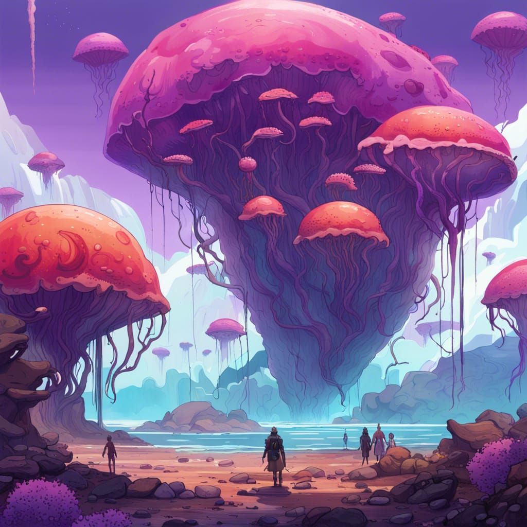Exotic Alien Landscape with Purple Trees and Coral