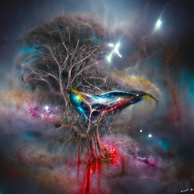 Holographic Cosmic Bird Tree Astral Illustration
