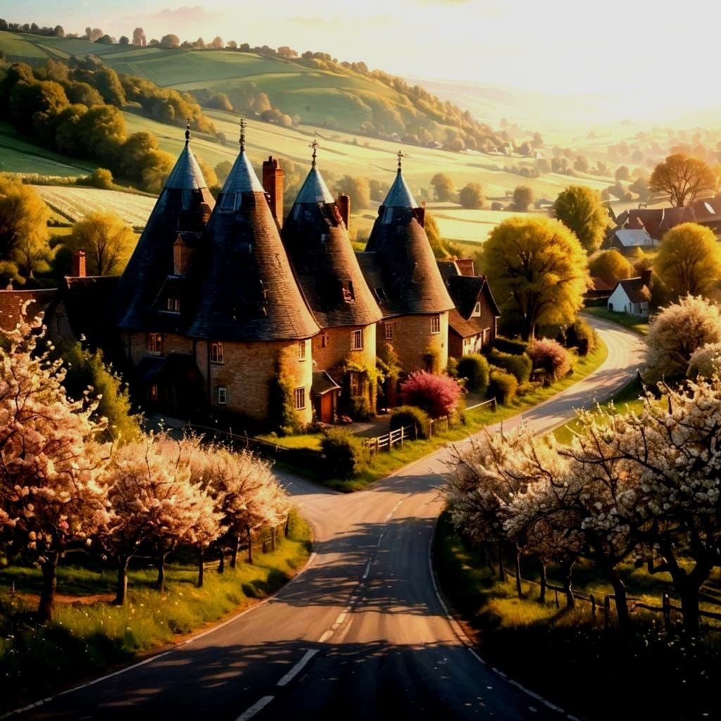 Oast Houses and Apple Orchards in Bloom