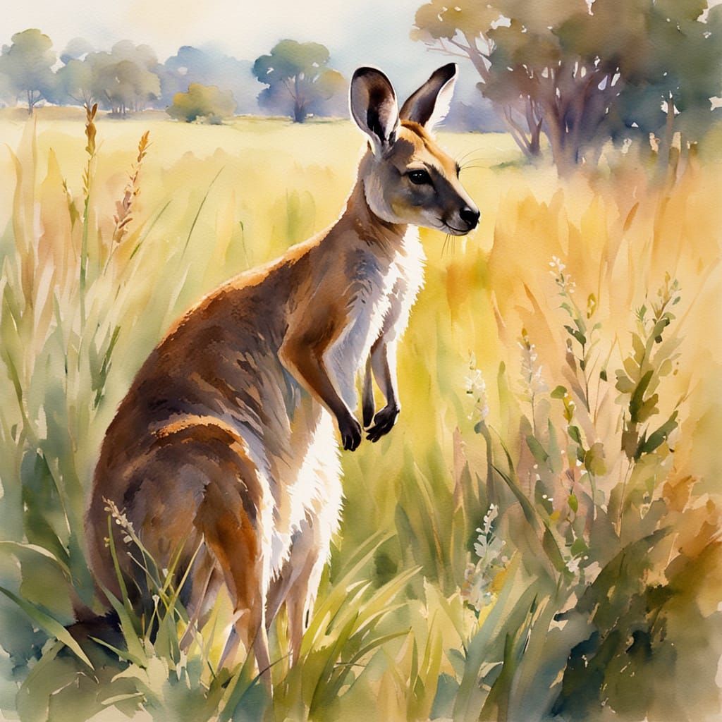 Whimsical Australian Kangaroo in a Lush Meadow