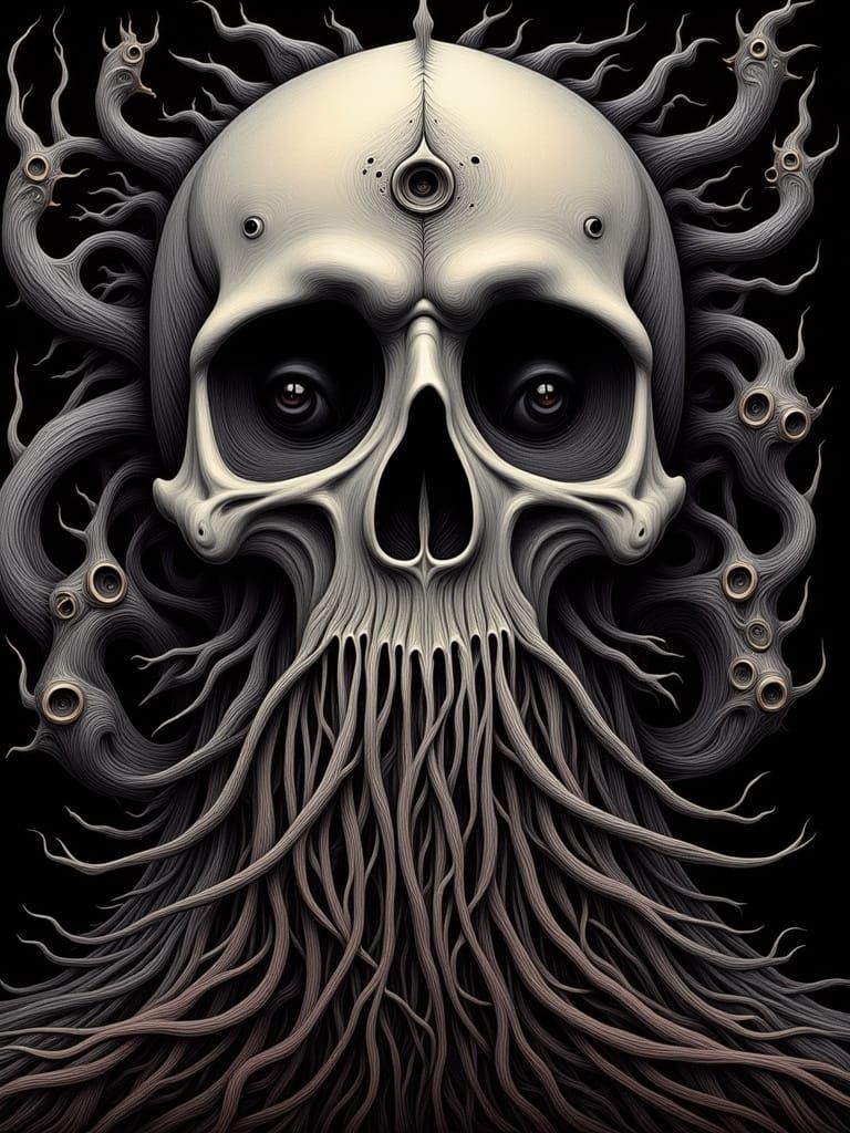 Surreal Nightmare Landscape with Erupting Eyes