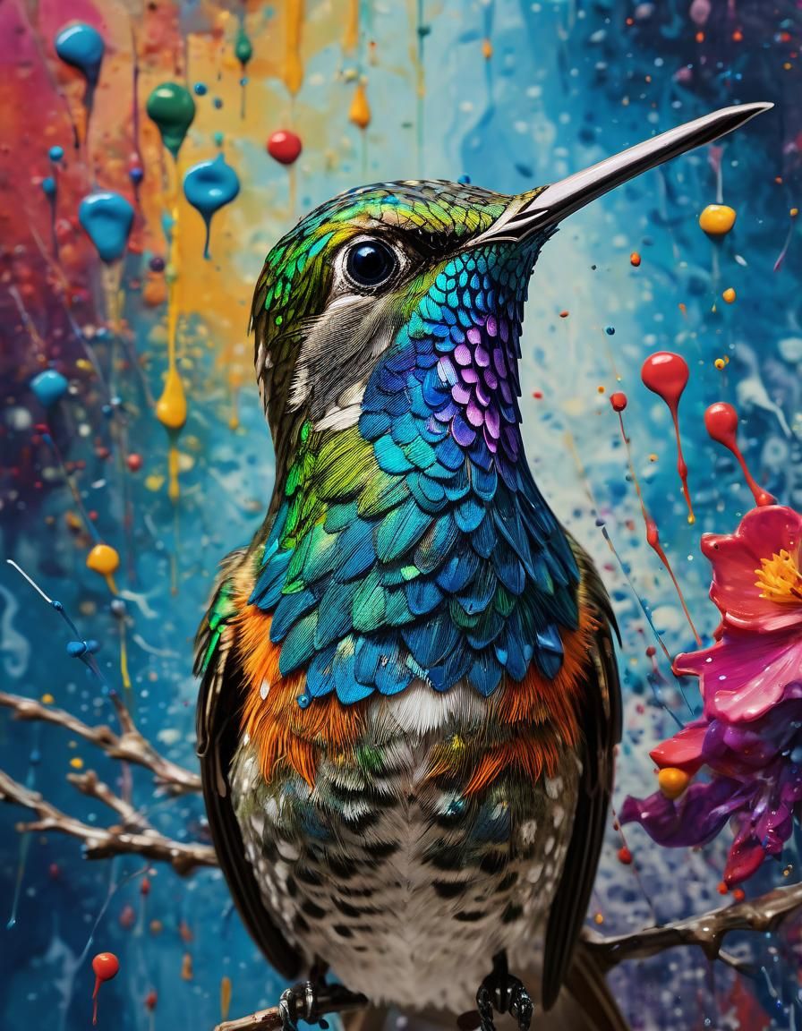 Hyperrealistic Hummingbird Concept Art with Marbled Backgrou...