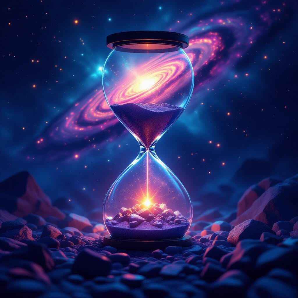 Cosmic Hourglass with Galaxy and Light Beam