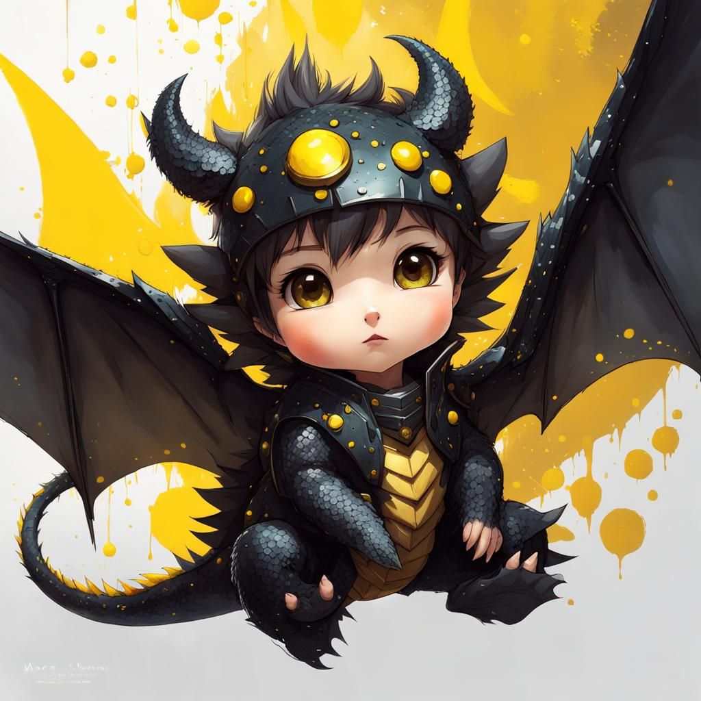 Chibi Fluffy Dragon with Black Scales