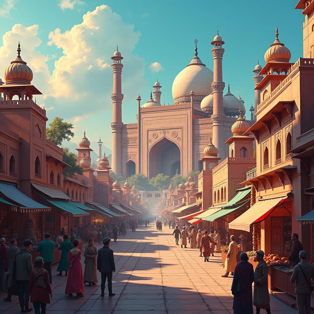 Mughal Empire Cityscape in Stylized Matte Painting