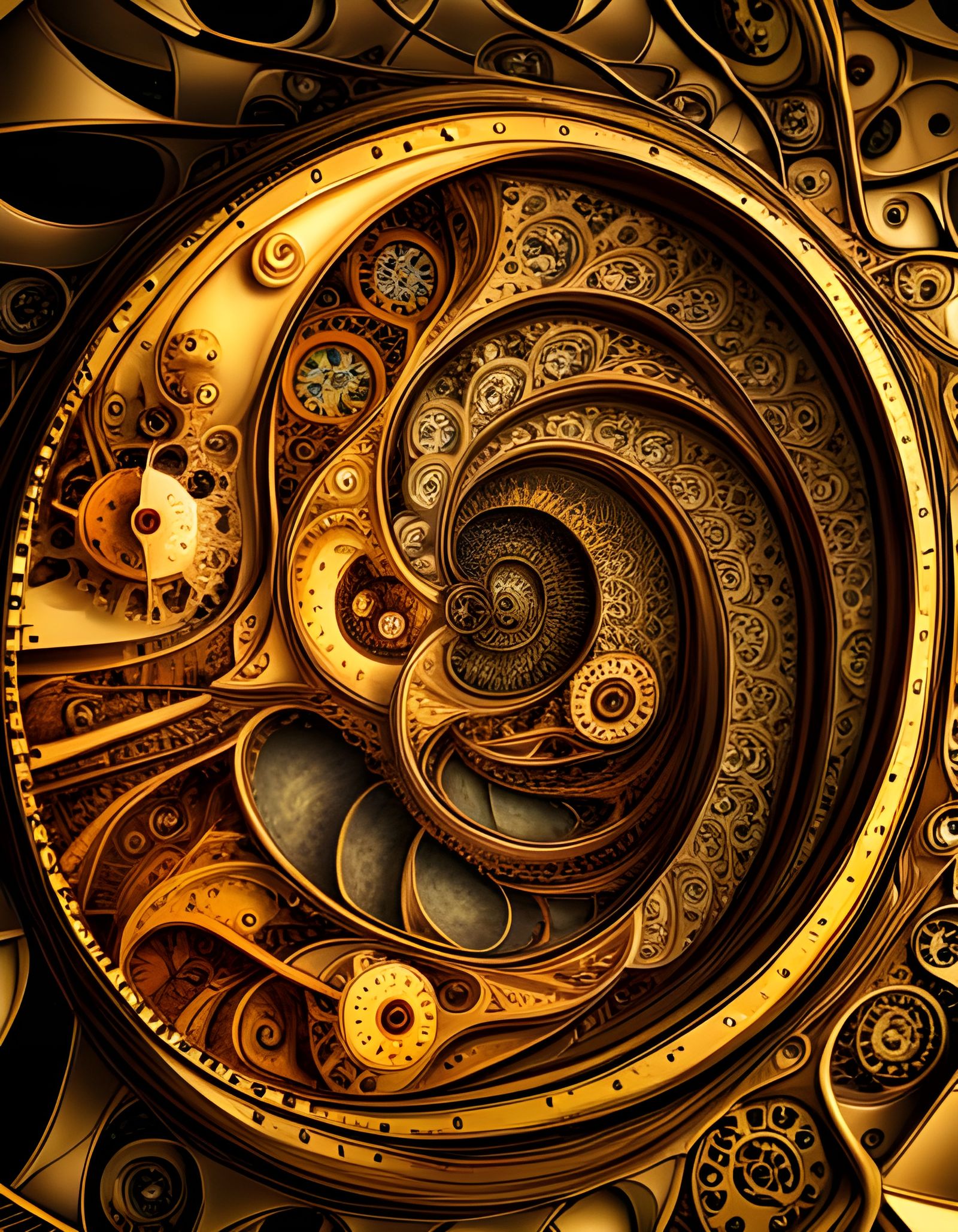 Steampunk Fractal Clockwork in Retrofuturistic Style