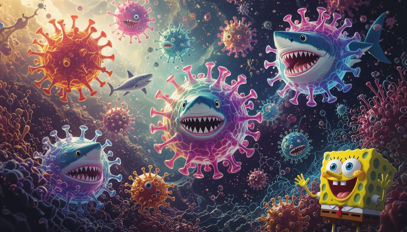 Vibrant Microscopic World with Fantastical Creatures