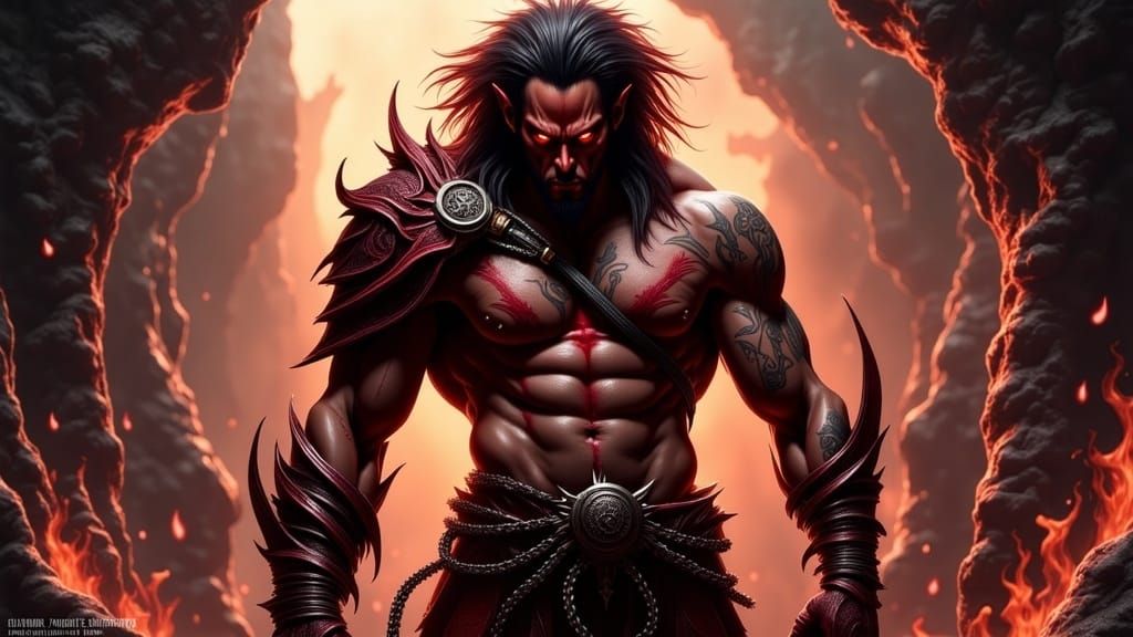 Towering Demigod in Dark Fantasy Landscape