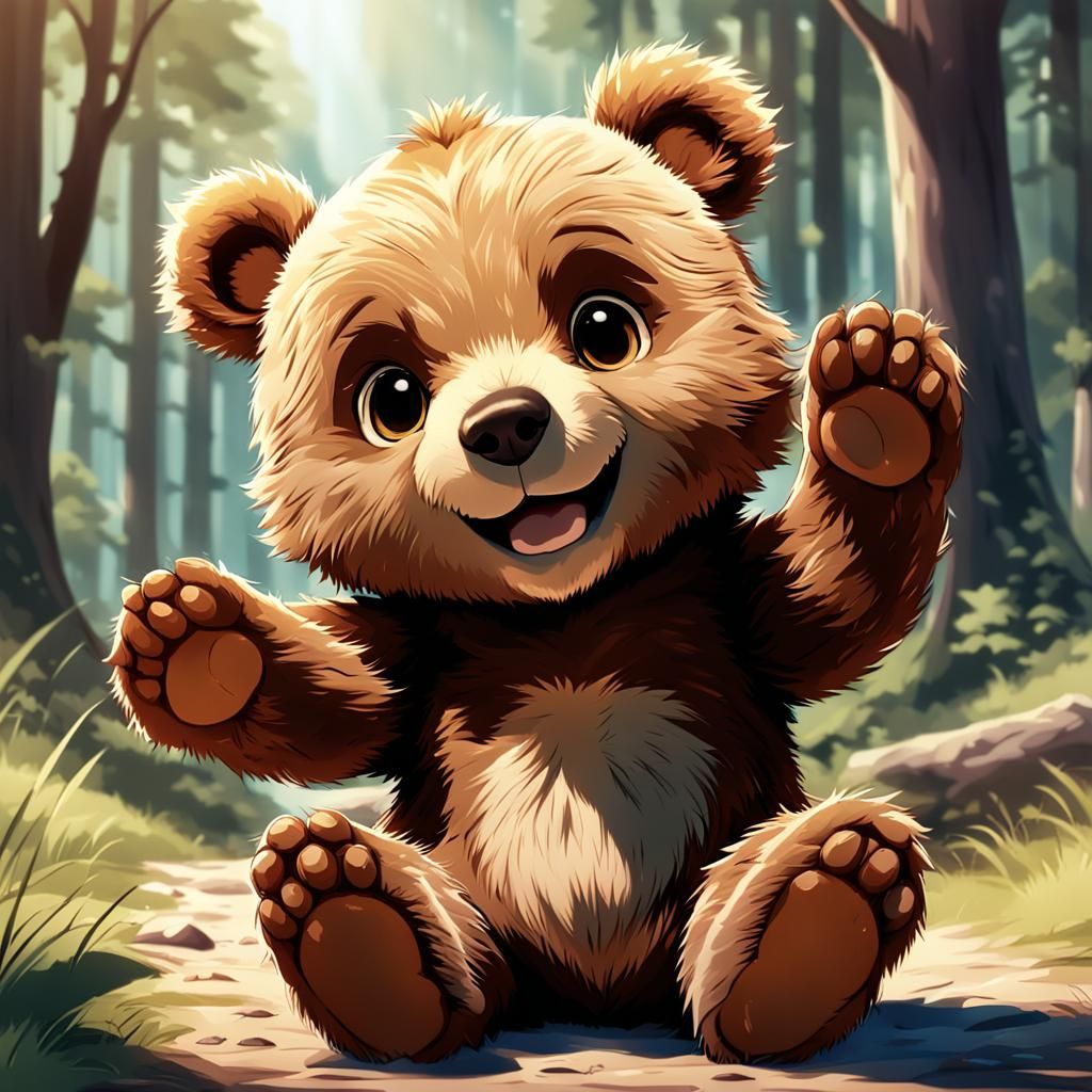 Joyful Anime Bear Cub Invites a Hug