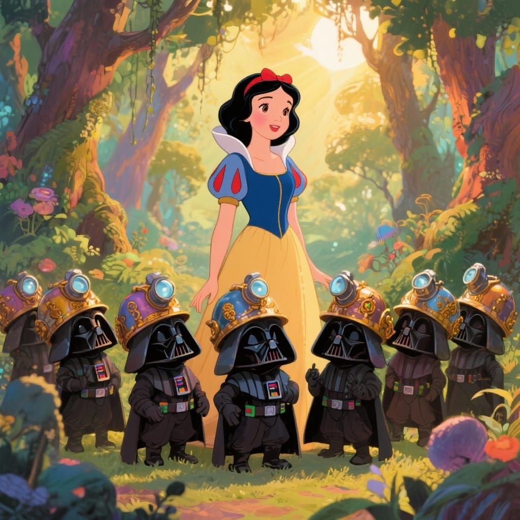 Fairytale Snow White with Darth Vader Dwarfs in Enchanted Fo...