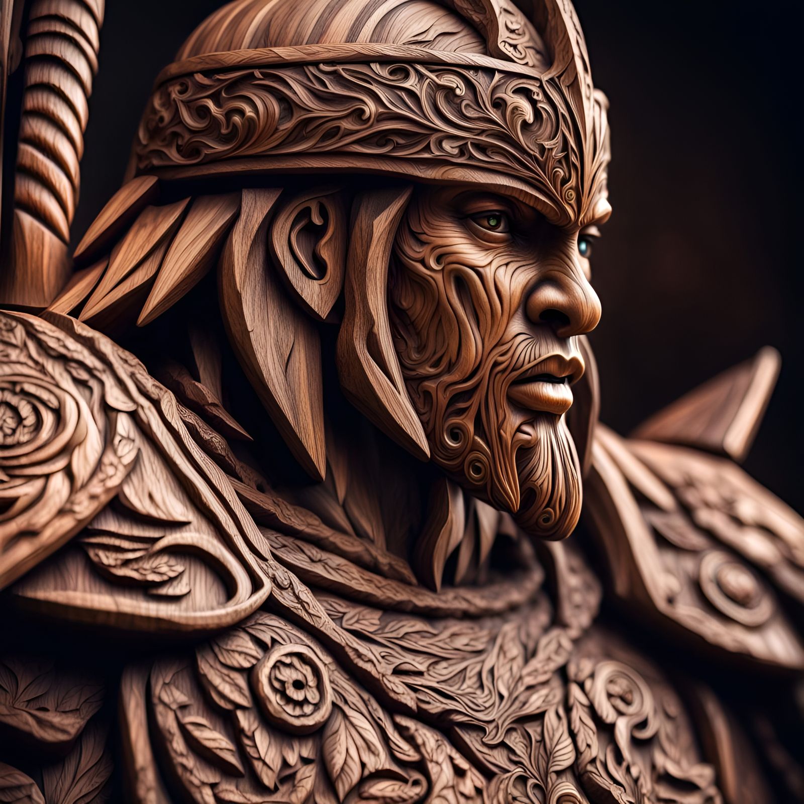 Hyperrealistic Wood Carved Fantasy Warrior in HDR