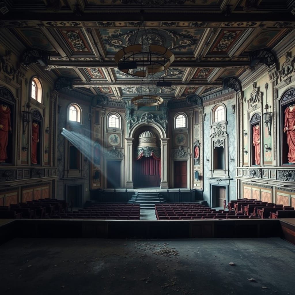 Empty Decaying Victorian Theater Liminal Space