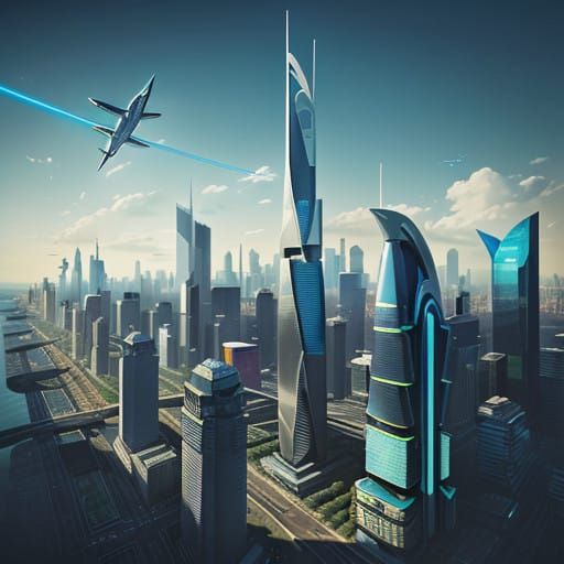 Futuristic Cityscape with Sleek Skyscrapers and Elevated Mon...
