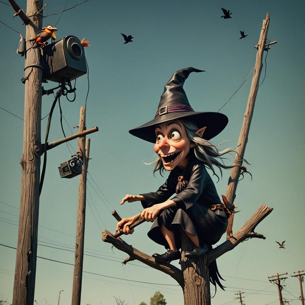 Comical Witch Crash: A Cinematic Film Still