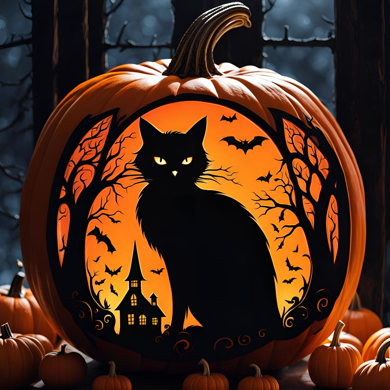 Halloween Pumpkin Carving with Witch House Scene