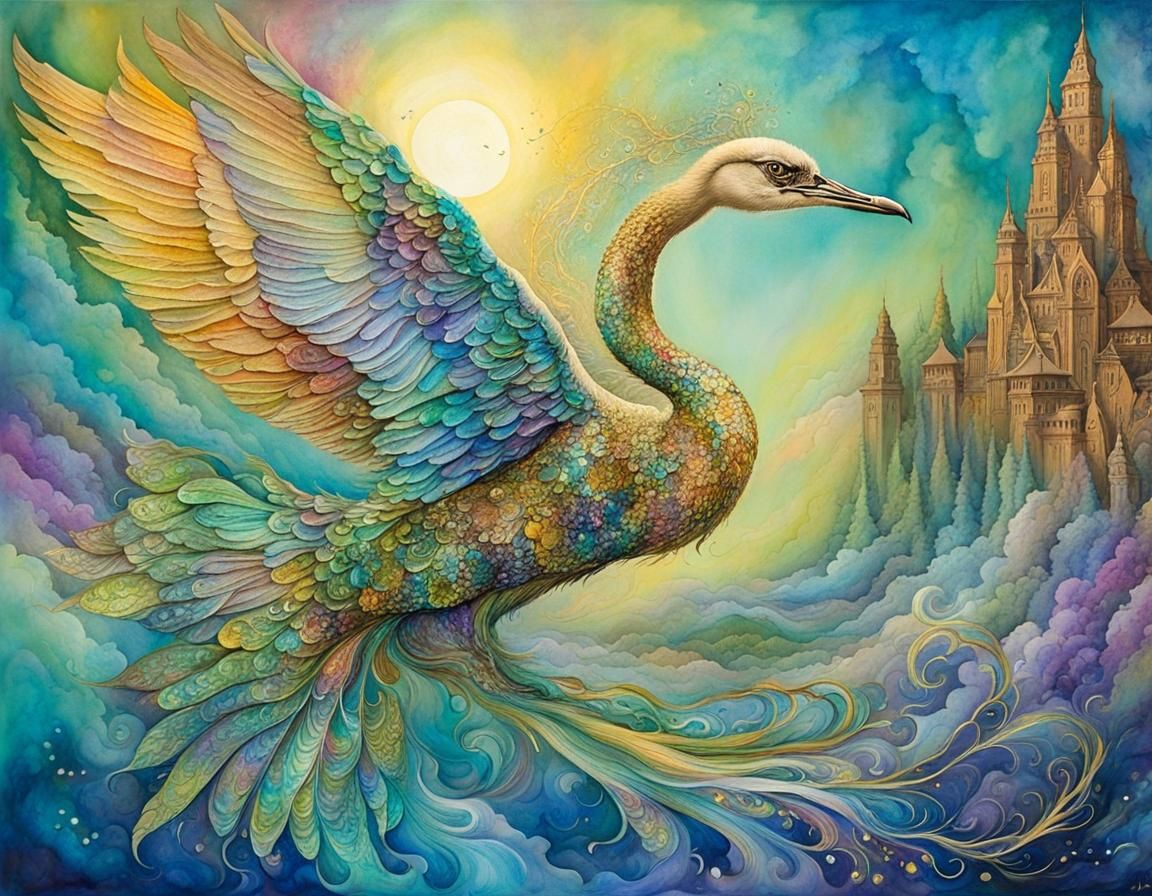 Angelic Swan-like Figure in Watercolor Style
