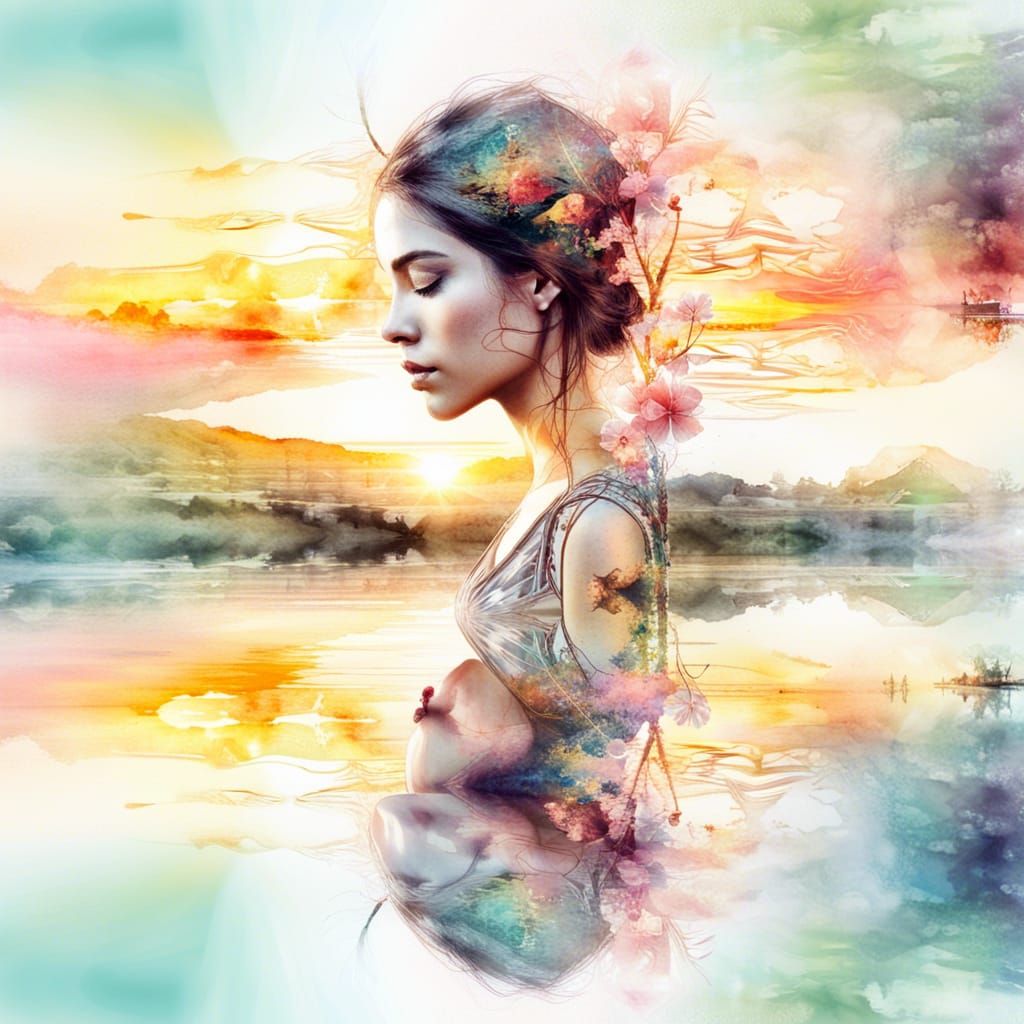 Summerscape Sunset: Digital Watercolor Optical Illusion