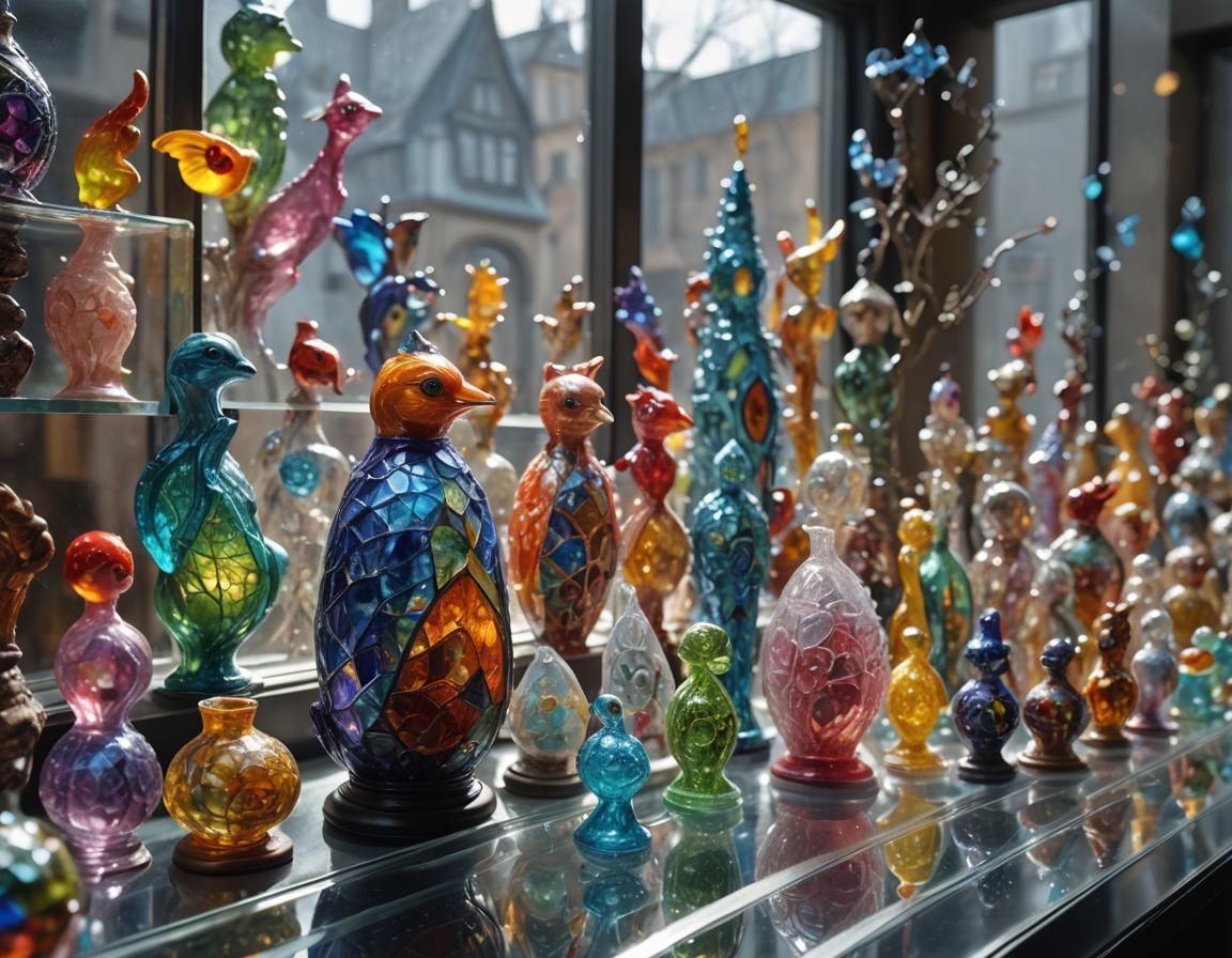 Colorful Glass Figurines in Fantasy Museum
