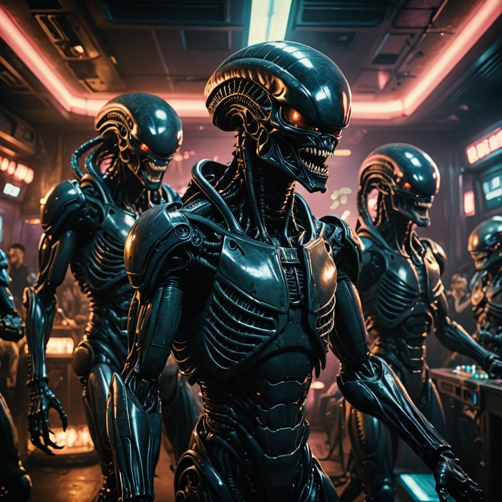 Xenomorphs Celebrate in Gritty Nightclub Scene